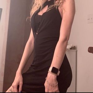 Black open front mini bodycon